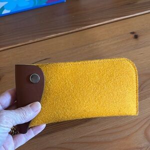 Graf Lantz boiled wool and leather eye glass case. Mustard yellow.